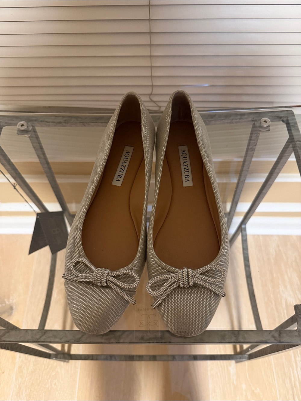 Aquazzura Champagne Crystal-Embellished Ballet Flats